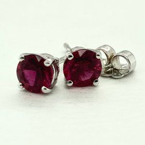 14Kt White Gold 5mm Faceted Round Cut Pink Tourmaline Stud Earrings
